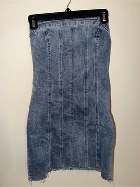 Denim Strapless Tube Dress - Blue